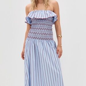 Striped Smocked Off-Shoulder Maxi Dress - Light Blue